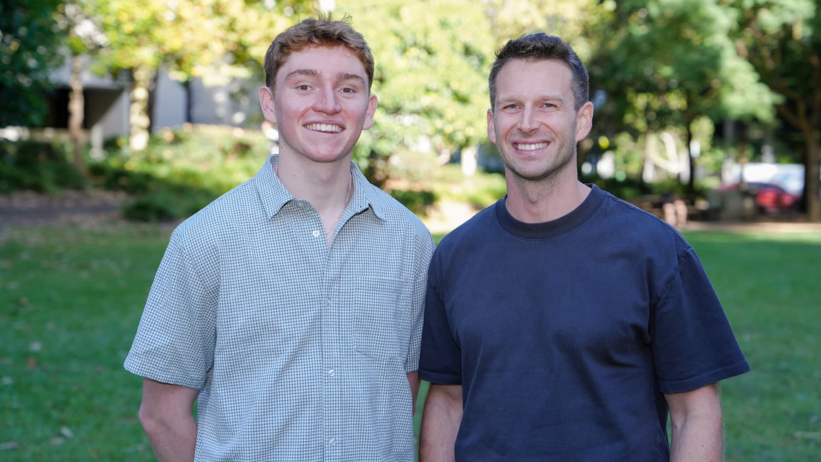 Michael and Finlay at the Startup Daily photo shoot announcing Hourglass AI